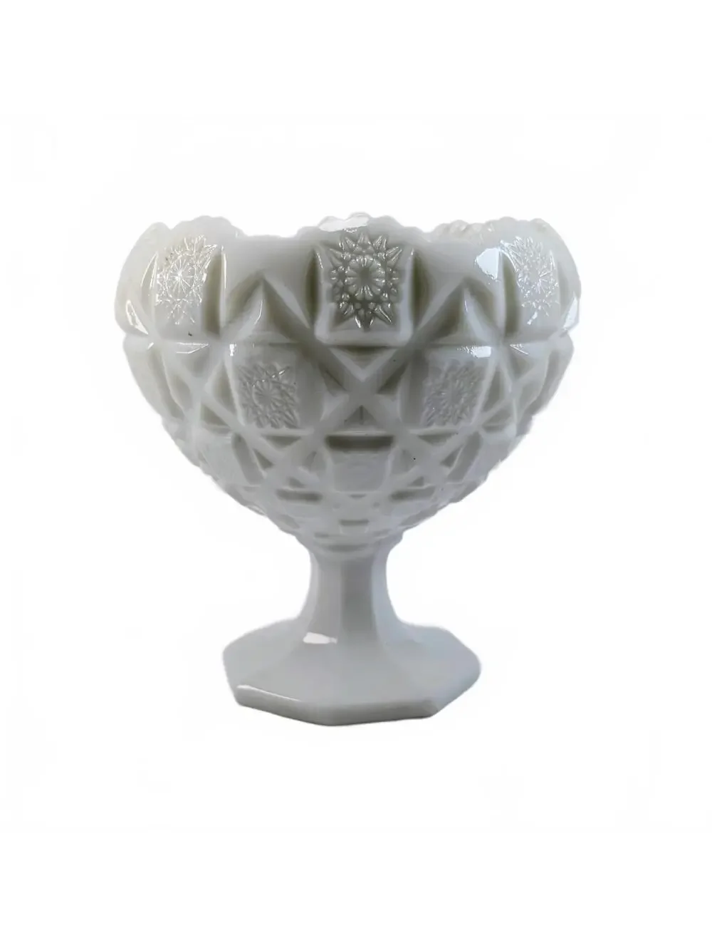 Westmoreland Milk Glass Old Quilt Pedestal Rose Bowl